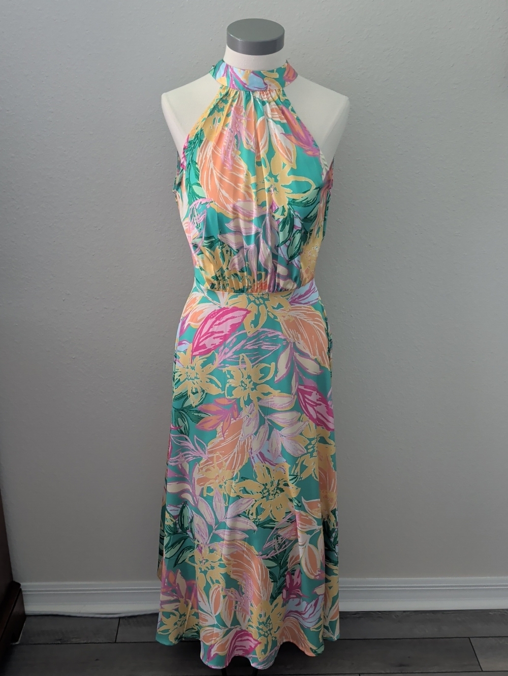 Halter Maxi Dress in Mint Multi Floral